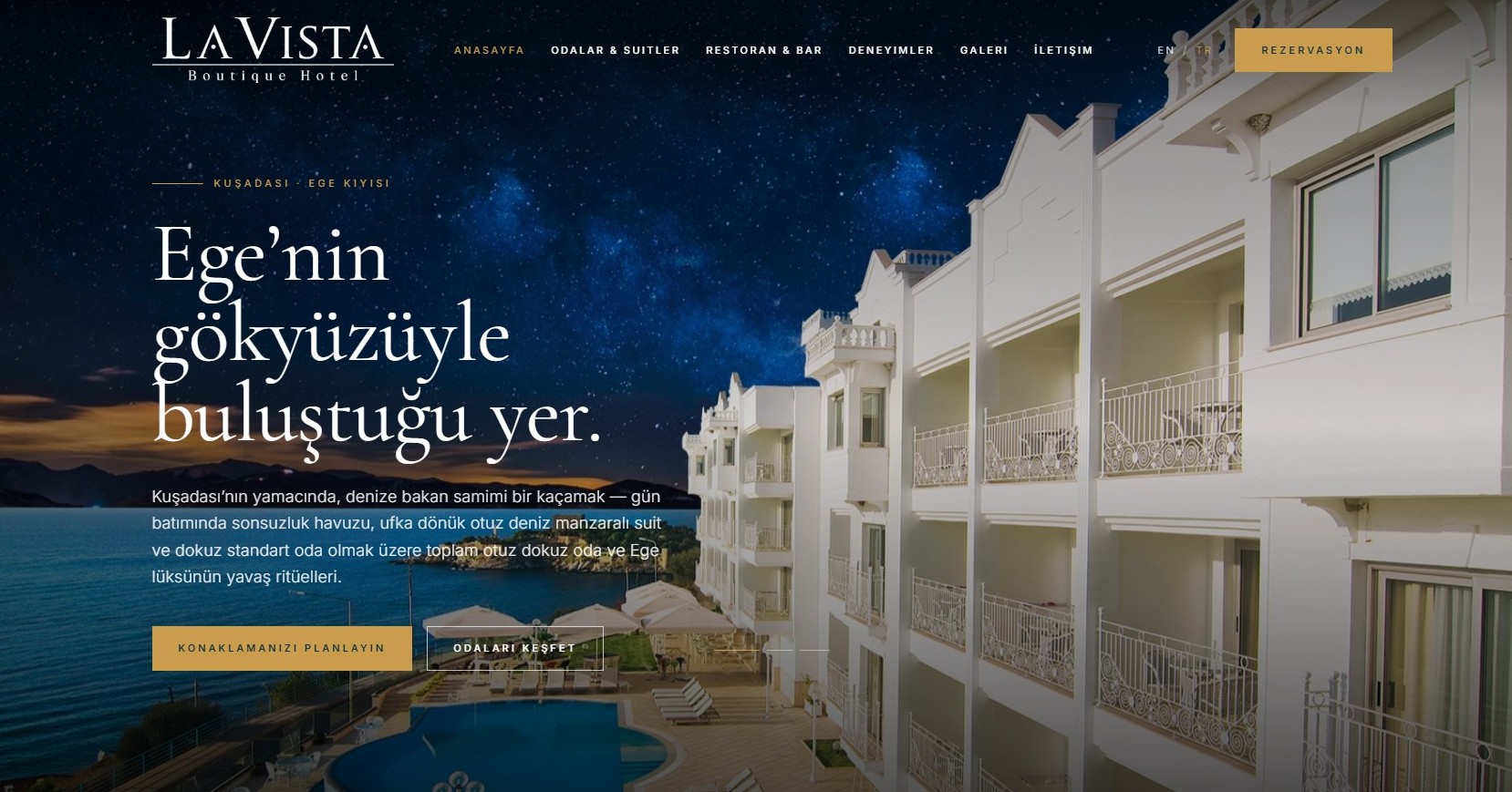 LAVİSTA Boutique Hotel Kuşadası yeni web sitesi ana sayfa görünümü